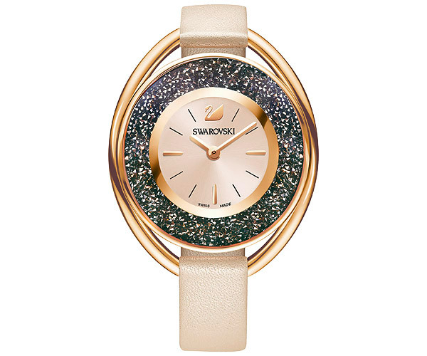 Swarovski Crystalline Oval Watch Leather strap Beige Rose gold tone 5296319 W600