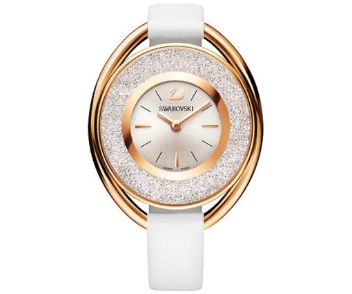 Swarovski Crystalline Oval Watch Leather strap White Rose gold tone 5230946 W600