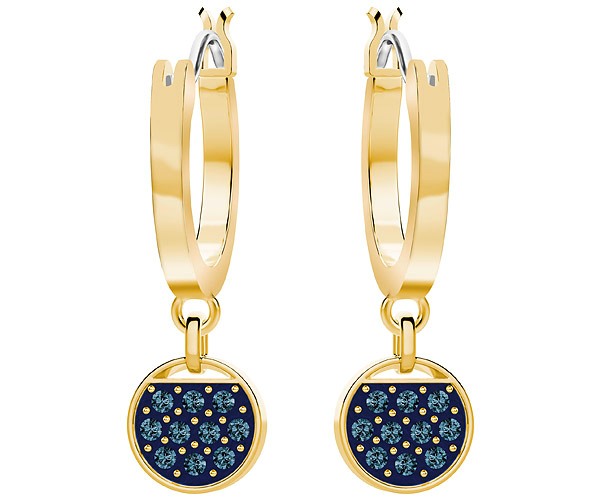 Swarovski Ginger Mini Hoop Pierced Earrings Blue Gold plating 5392915 W600