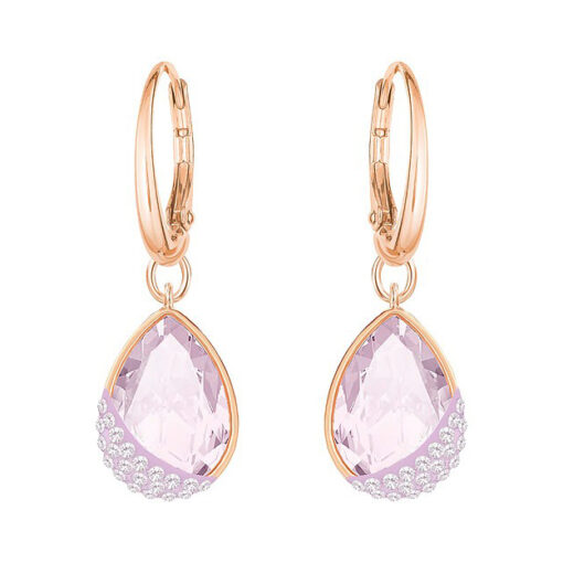 Swarovski Heap Pear Pierced Earrings Violet Rose Gold Plating 5351136 W600