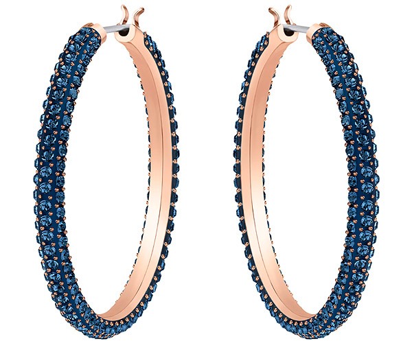 Swarovski Stone Hoop Pierced Earrings Blue Rose gold plating 5408459 W600