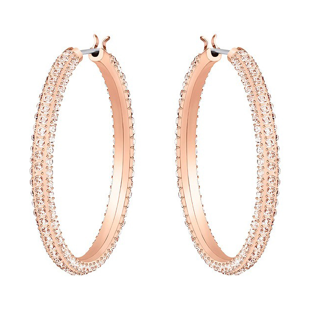 Swarovski Stone Hoop Pierced Earrings Pink Rose gold plating 5383938 W600