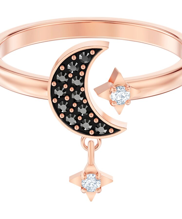 anello con motivo swarovski symbolic moon  nero  placcato oro rosa swarovski 5429735