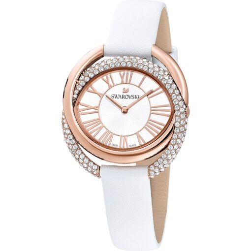 orologio duo  cinturino in pelle  bianco  pvd oro rosa swarovski 5484385
